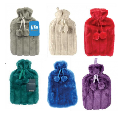 Life Hot Water Bottle + Fur Cover With Pom-Poms