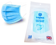3 Ply Face Masks - Pack Of 10, Made In The UK *Bulk price when you buy 24*