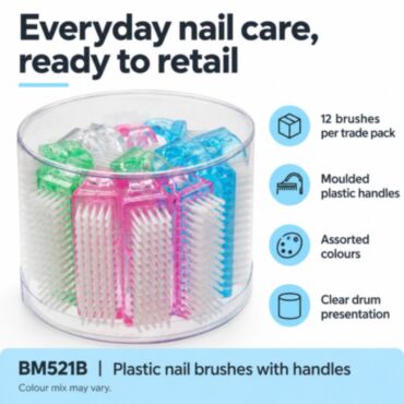 Soft Touch Plastic Nail Brush with Handle, Assorted Colours