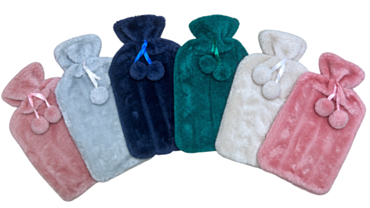 Life Hot Water Bottle + Fur Cover With Pom-Poms