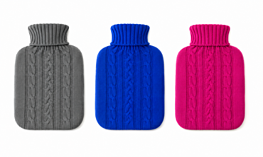 Life 1.8L Hot Water Bottle & Knitted Cover, Grey/Pink/Blue Asstd