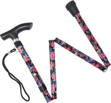 Life Walking Stick, Floral Design, Black