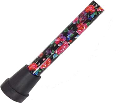 Life Walking Stick, Floral Design, Black
