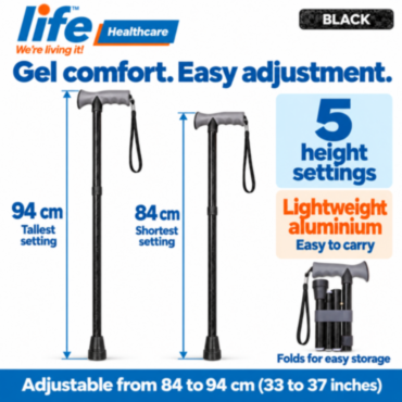 LIFE HEALTHCARE WALKING STICK GEL GRIP - BLACK