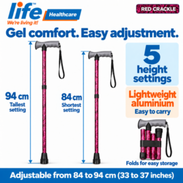LIFE HEALTHCARE WALKING STICK GEL GRIP - RED CRACKLE