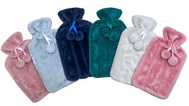 Life Hot Water Bottle + Fur Cover With Pom-Poms