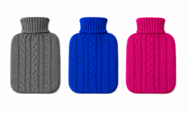 Life 1.8L Hot Water Bottle & Knitted Cover, Grey/Pink/Blue Asstd
