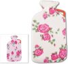 Life Hot Water Bottle - 2L With Handle & Floral Fleece Cover - Pink/Cream Asstd