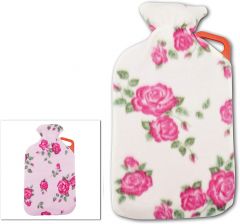 Life Hot Water Bottle - 2L With Handle & Floral Fleece Cover - Pink/Cream Asstd